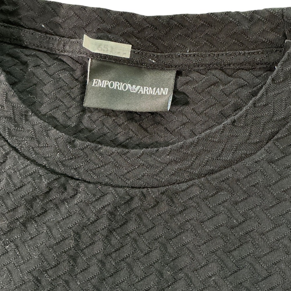 EMPORIO ARMANI Mens Black Textured Basketweave Knit T-Shirt Eagle Logo Large - Picture 4 of 8